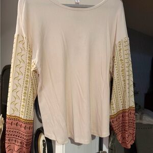 Tribal Cream and Brown Tunic with Patterned Sleeves